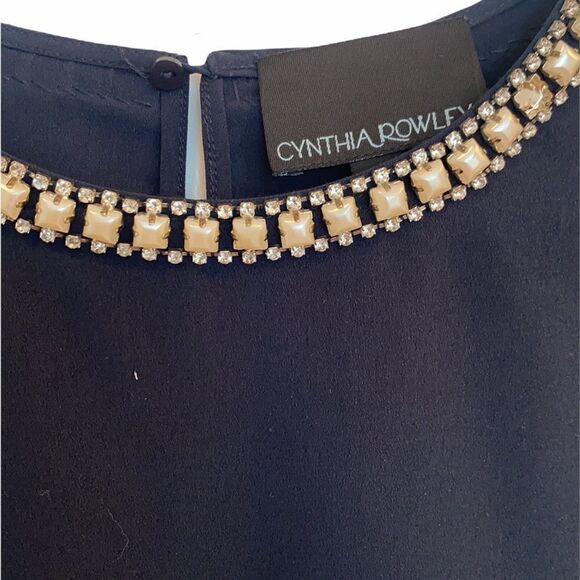 Cynthia Rowley Blue Jeweled Collared Blouse Sz S - Picture 2 of 8
